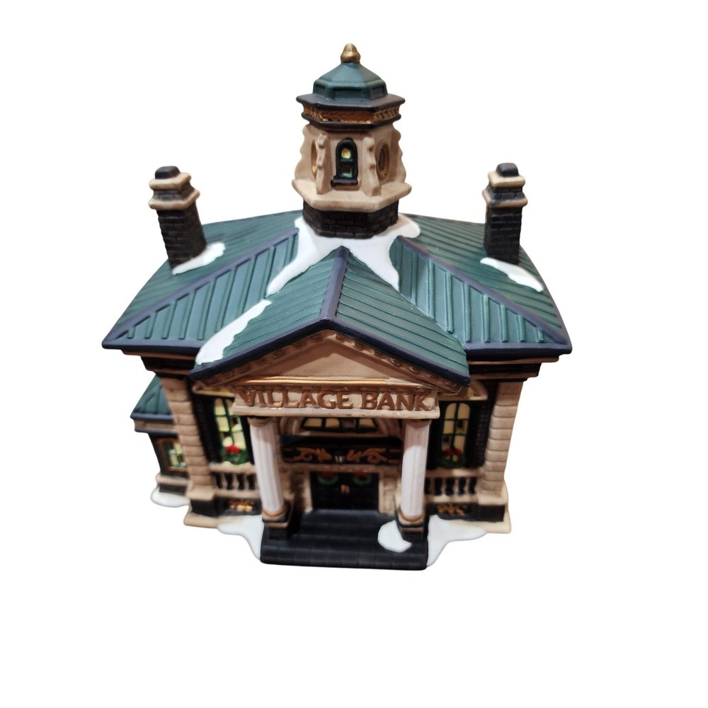 Village Bank Christmas Village House Lighted Holiday Time - Picture 10 of 12